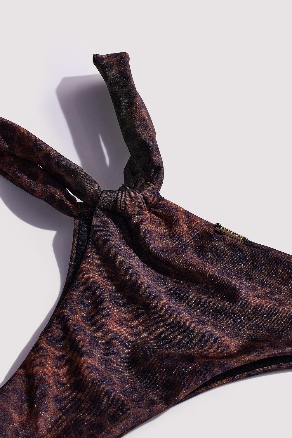 Braguita de bikini marrón oscuro con estampado de leopardo Loavies