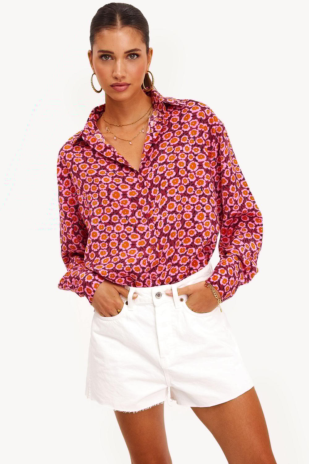 Blusa rosa con estampado floral