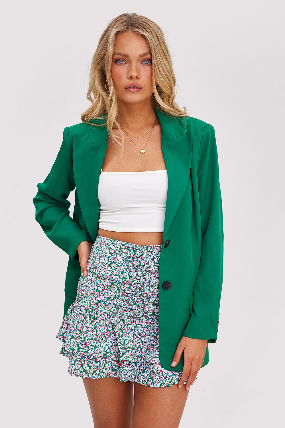 Green skirt with floral print