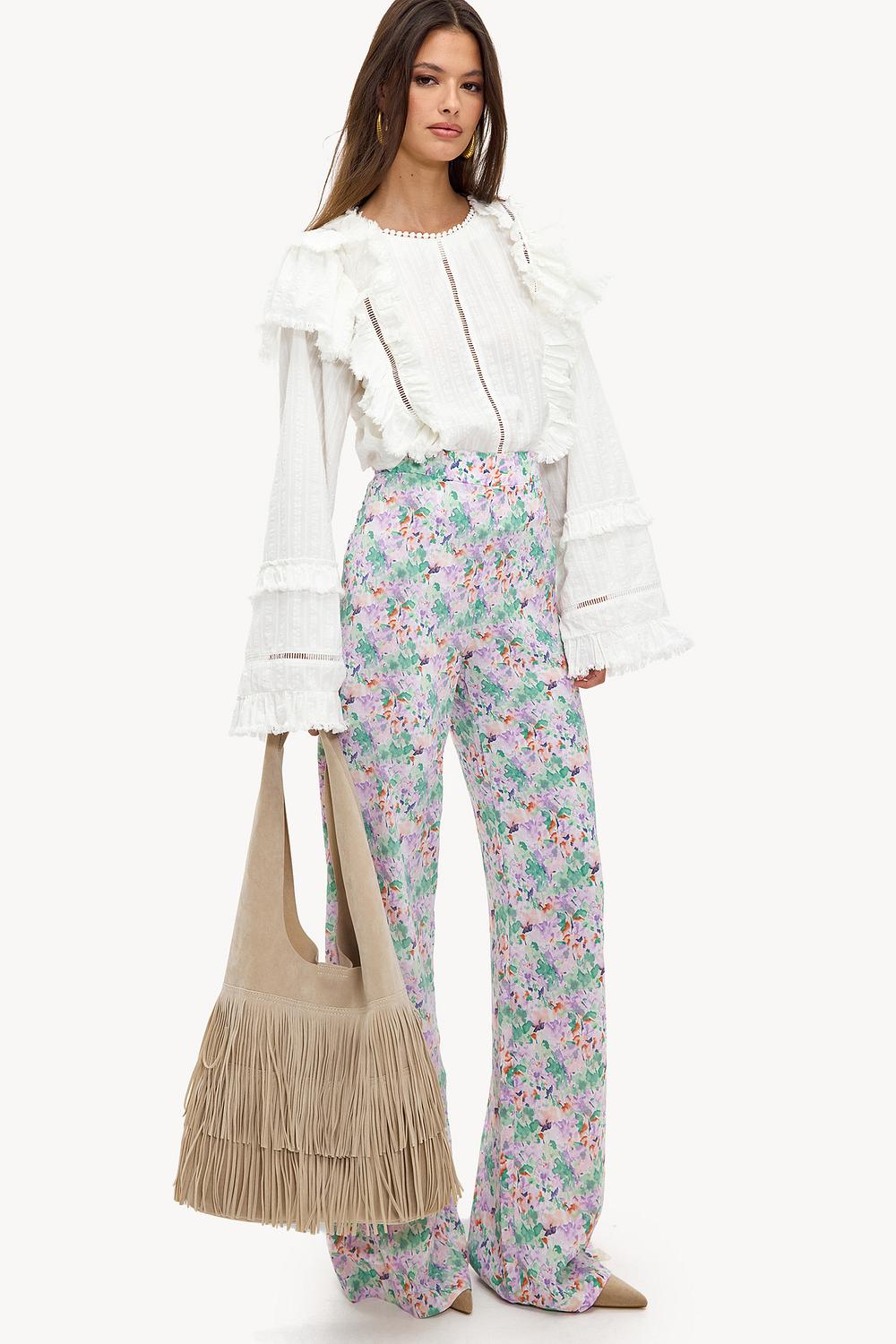 Donkergroene broek met bloemenprint