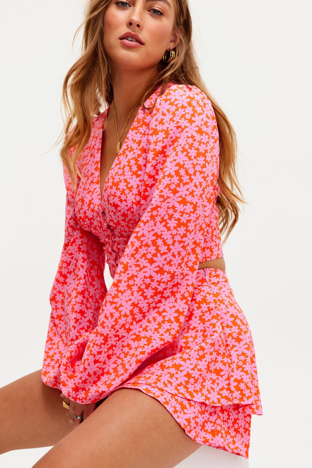 Pink blouse with floral print