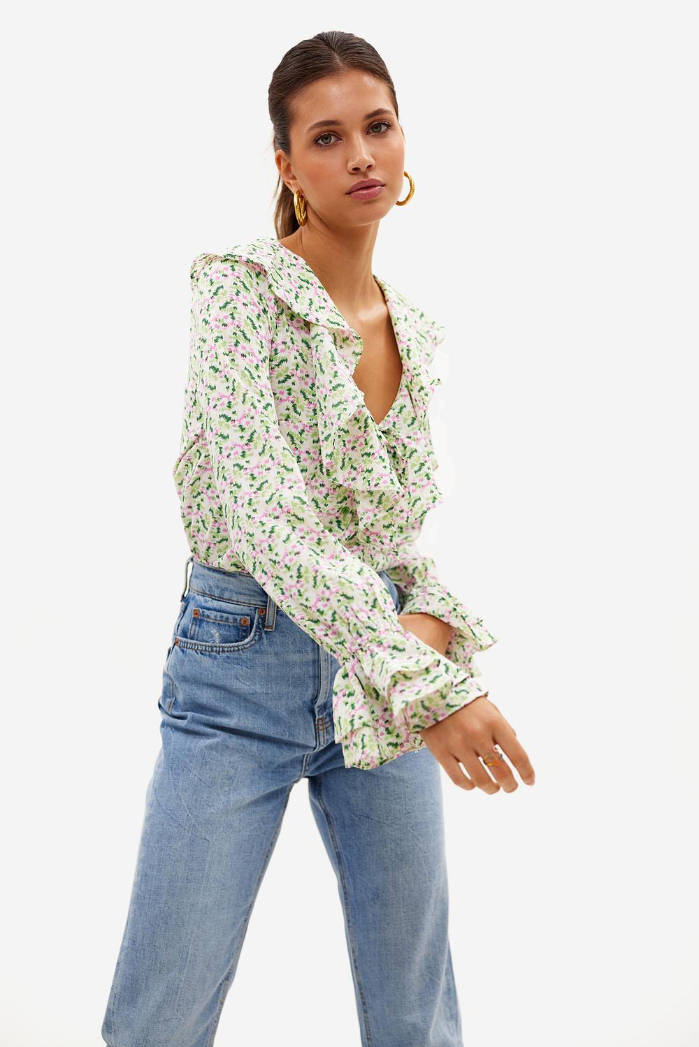 Green blouse with floral print