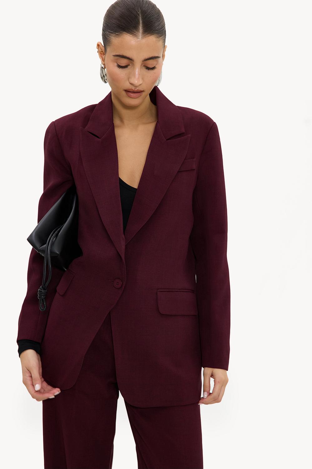 Burgundy blazer with shoulder pads