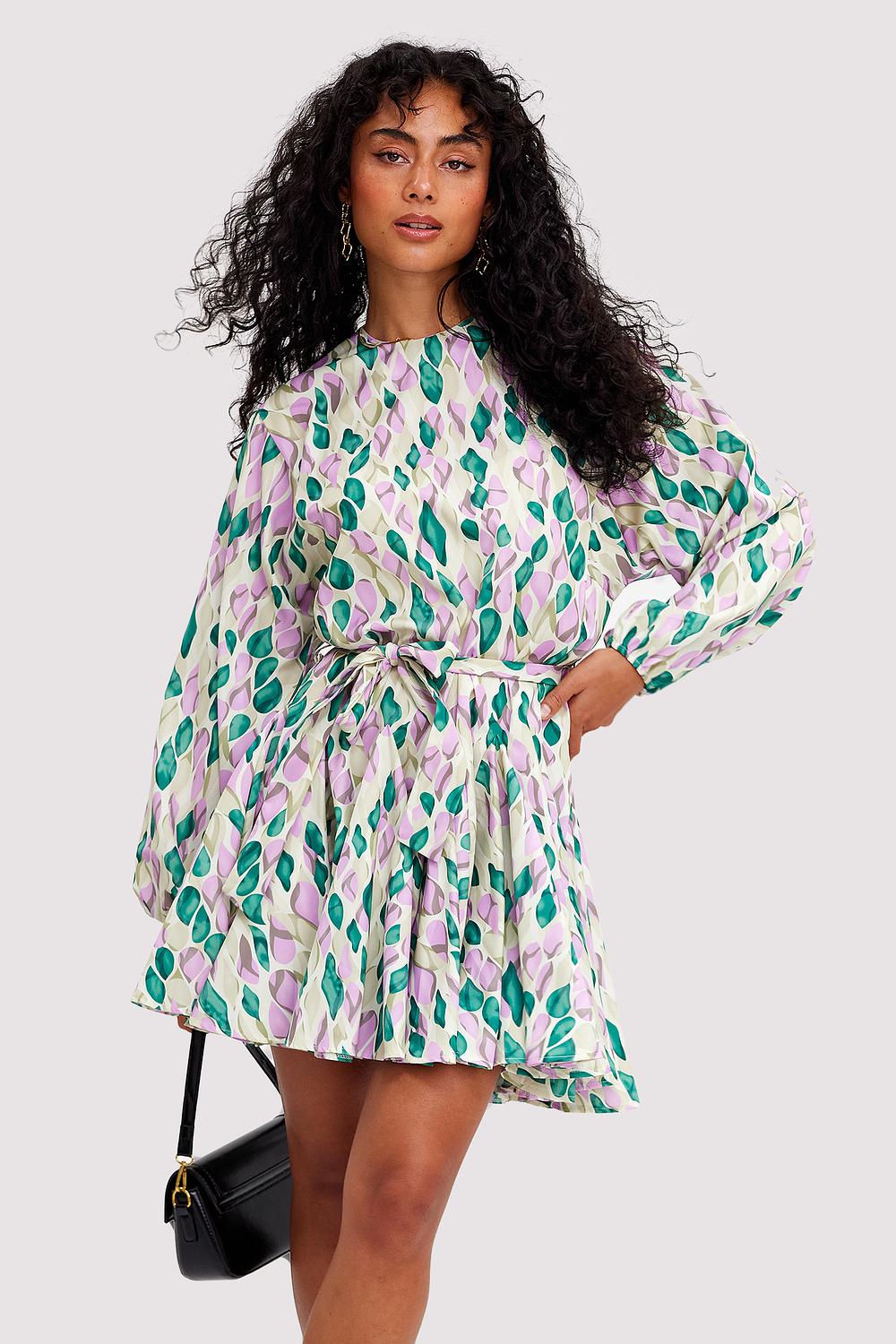 Green dress with leaves print