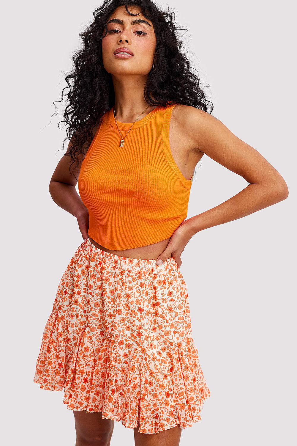Orange skirt with floral print