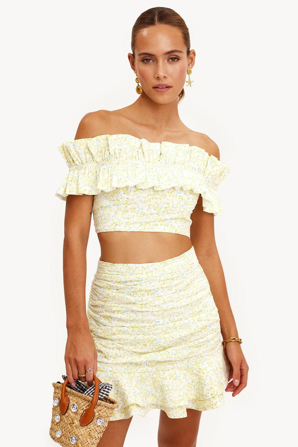 Falda amarillo claro con estampado floral