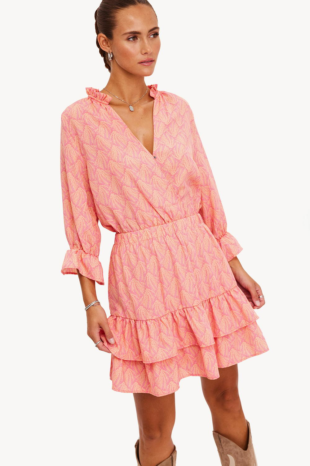 Roze jurk met bladprint