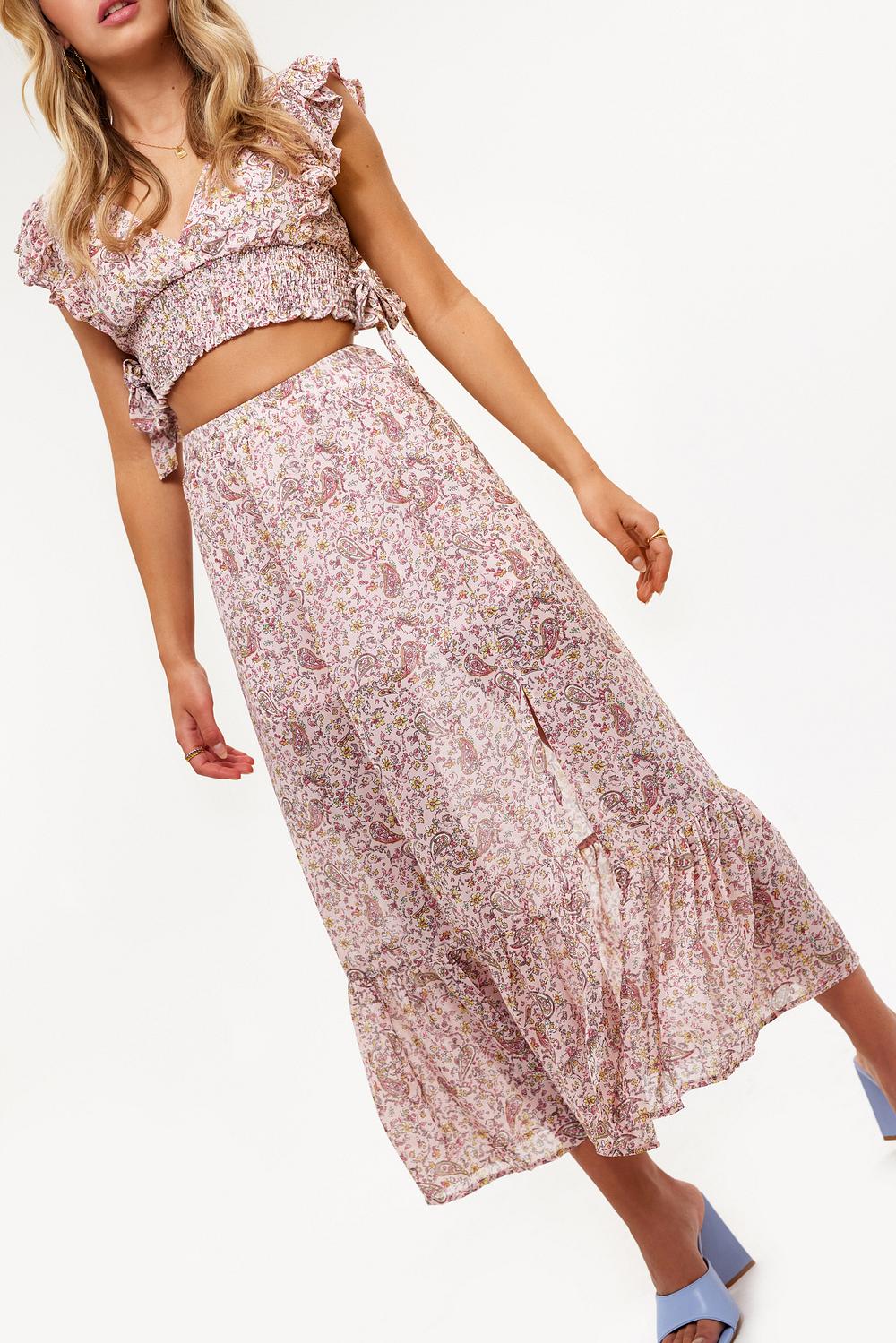 Loavies pink paisley maxi skirt