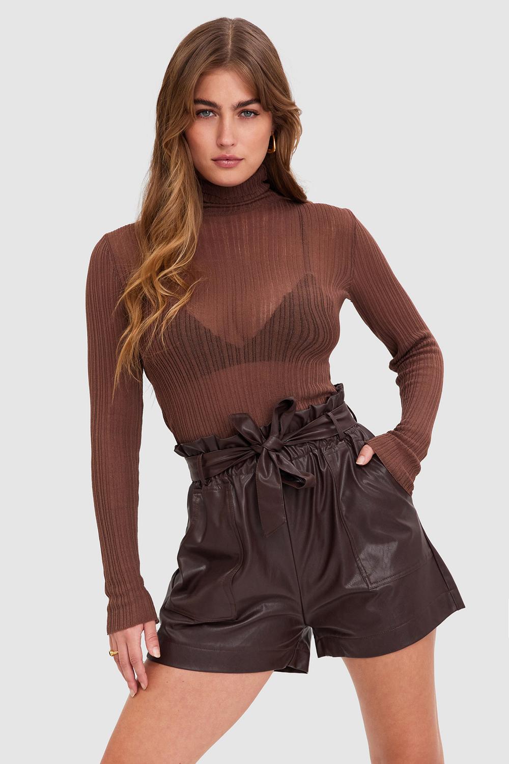 Brown PU leather short