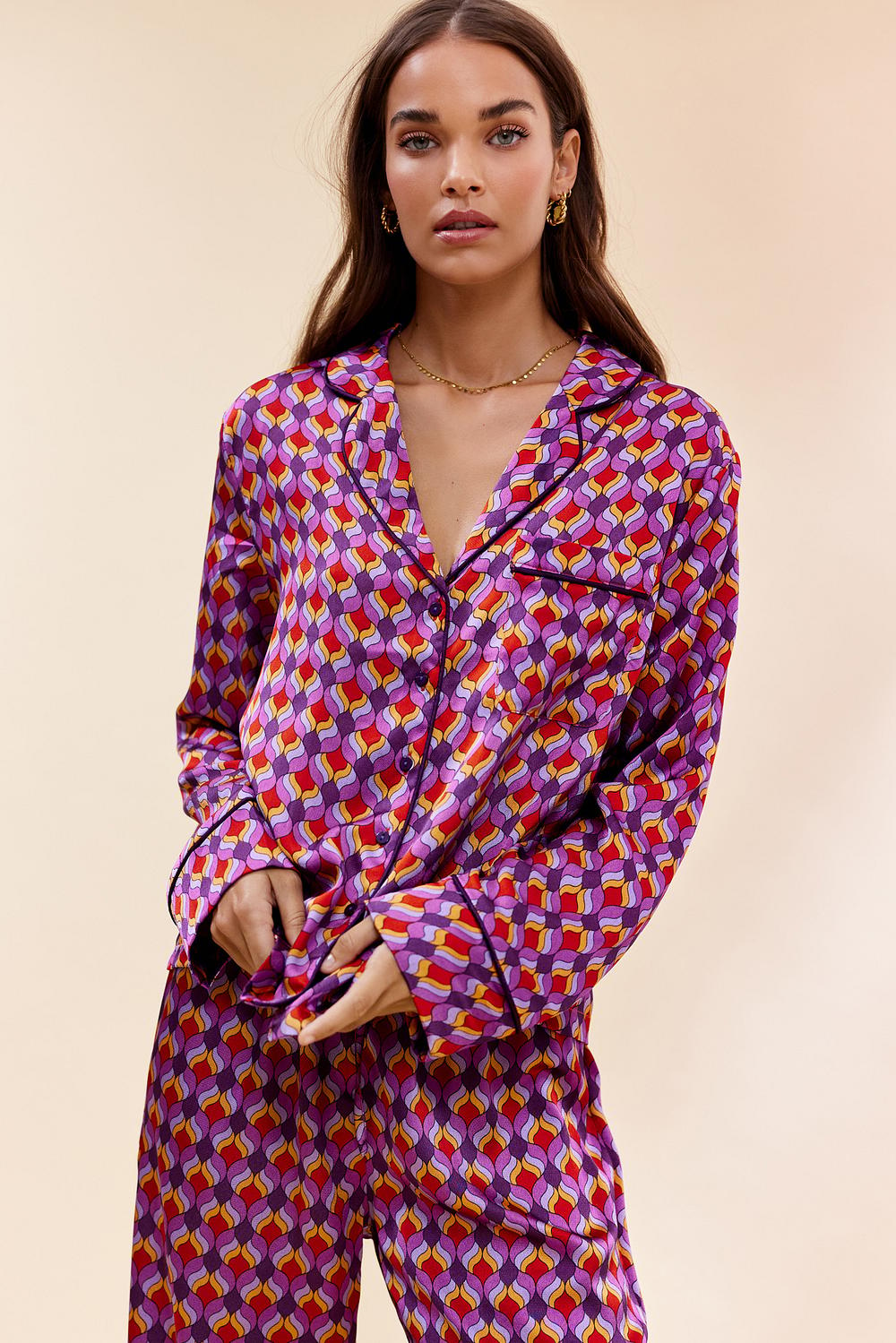 Purple print pyjama top