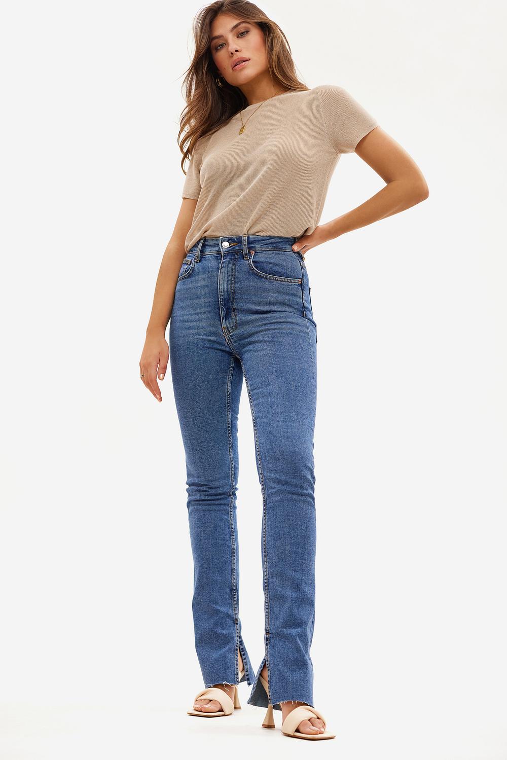 Blauwe high slim split jeans