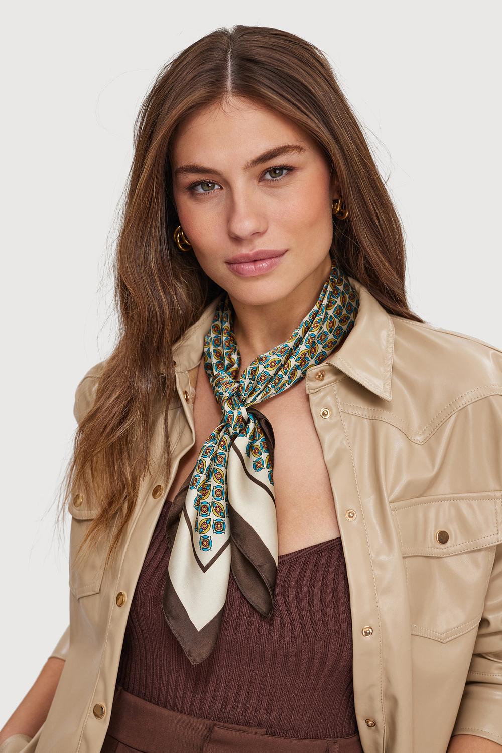 Beige scarf with graphic print