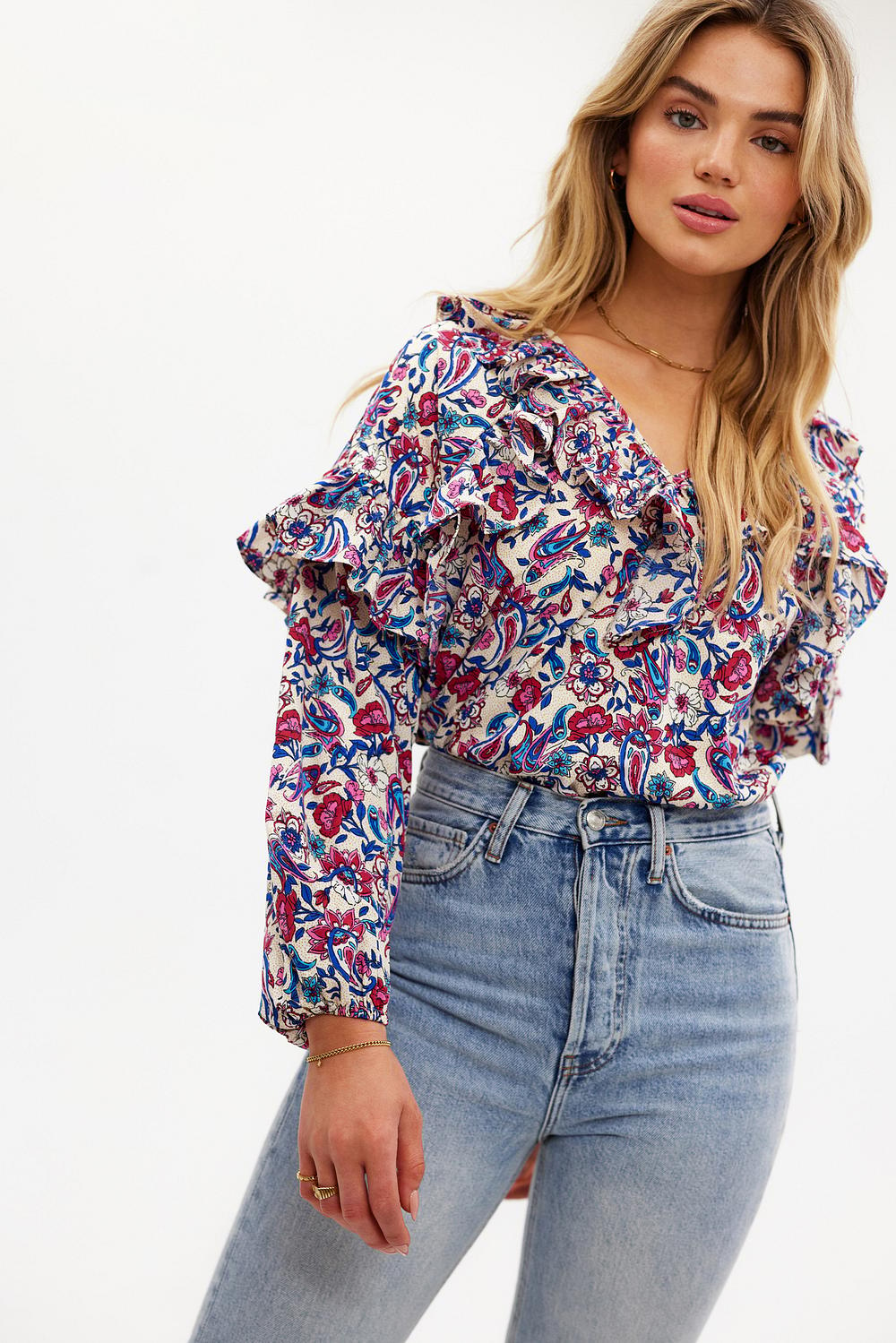 Blouse with busy print