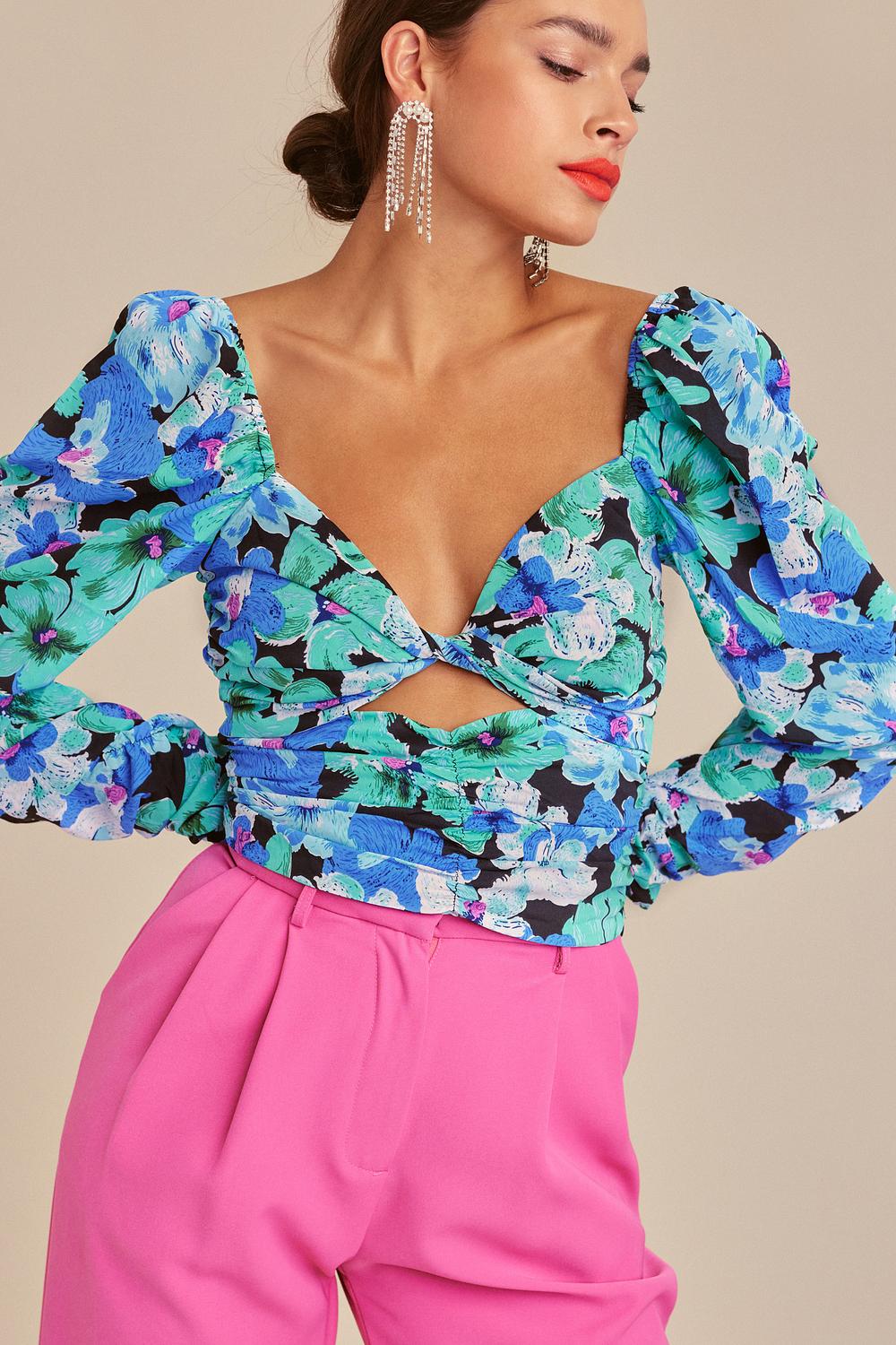 Blue top with floral print