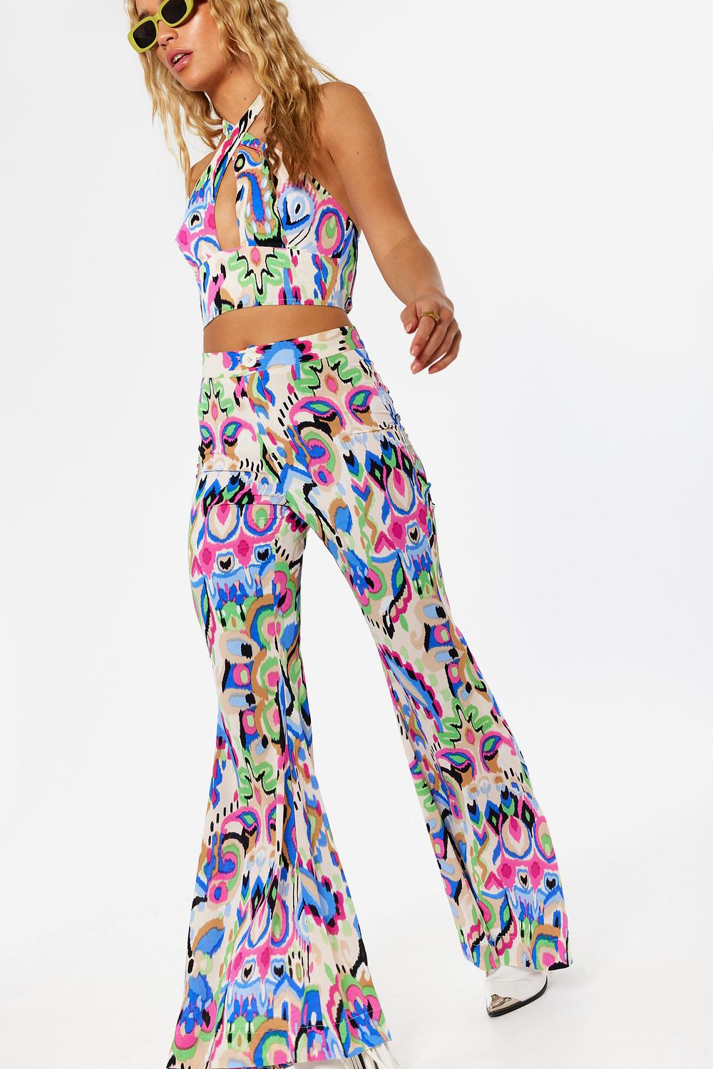 Flared trousers with graphic print