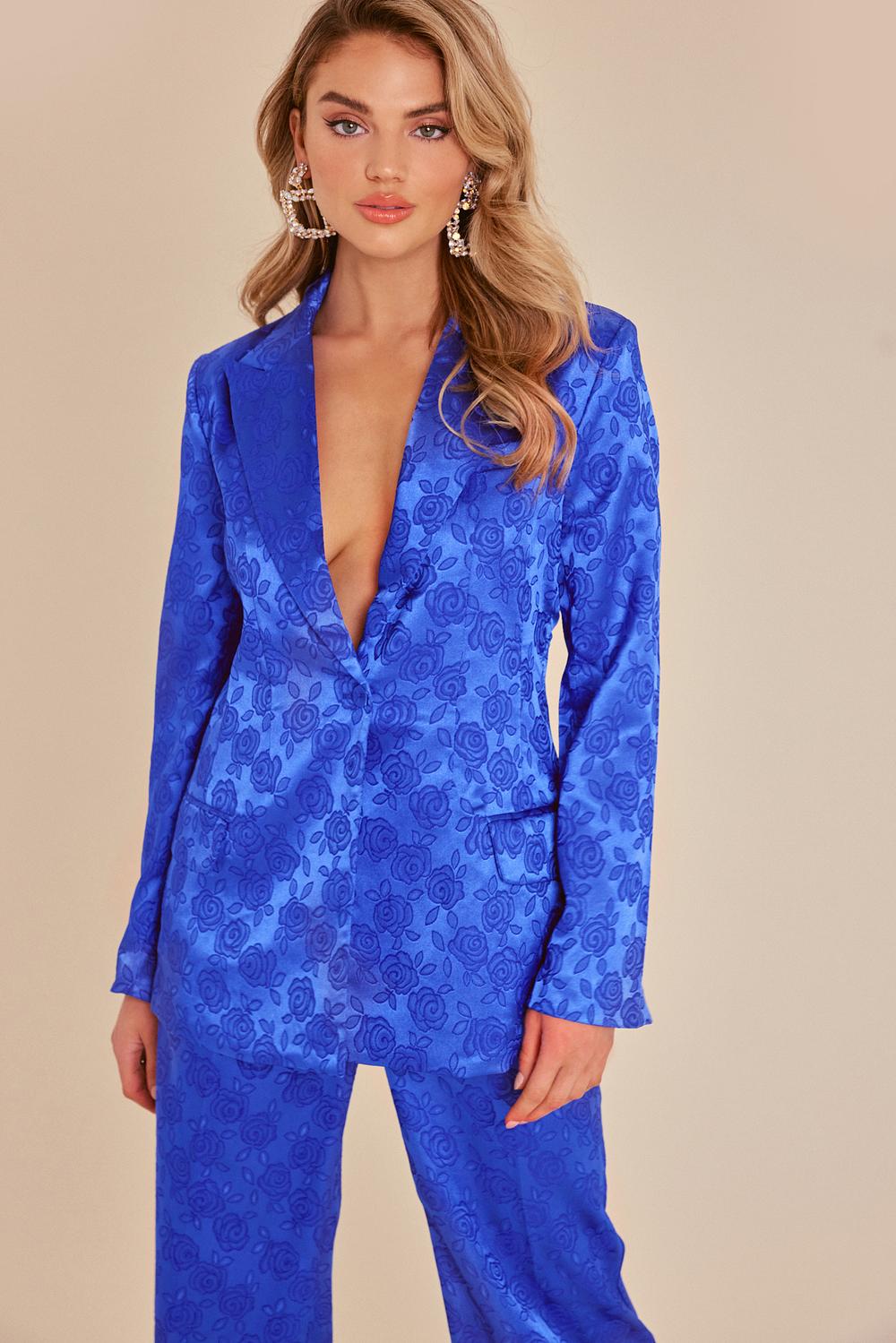 Blue blazer with jacquard fabric