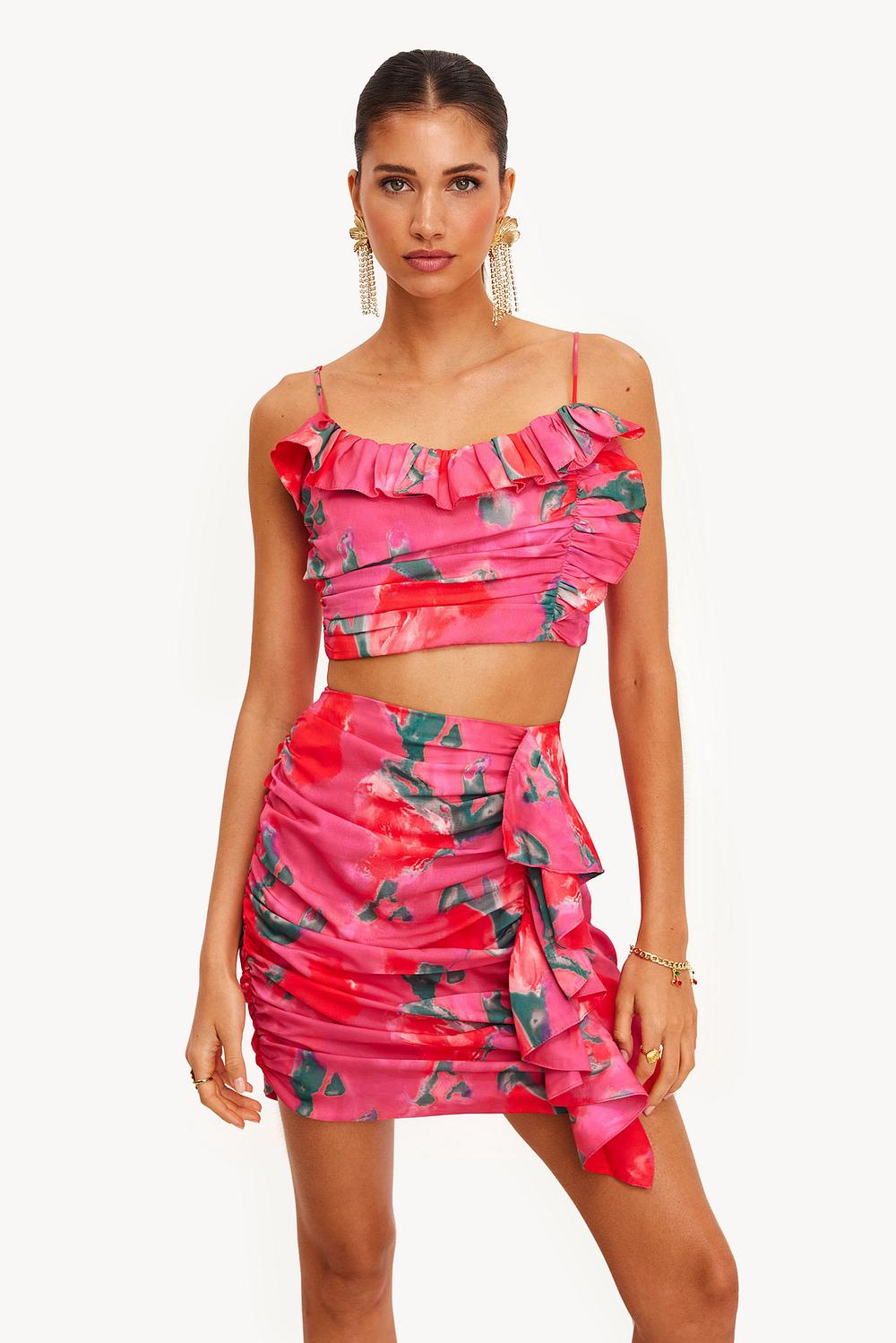 Fuchsia top with floral print
