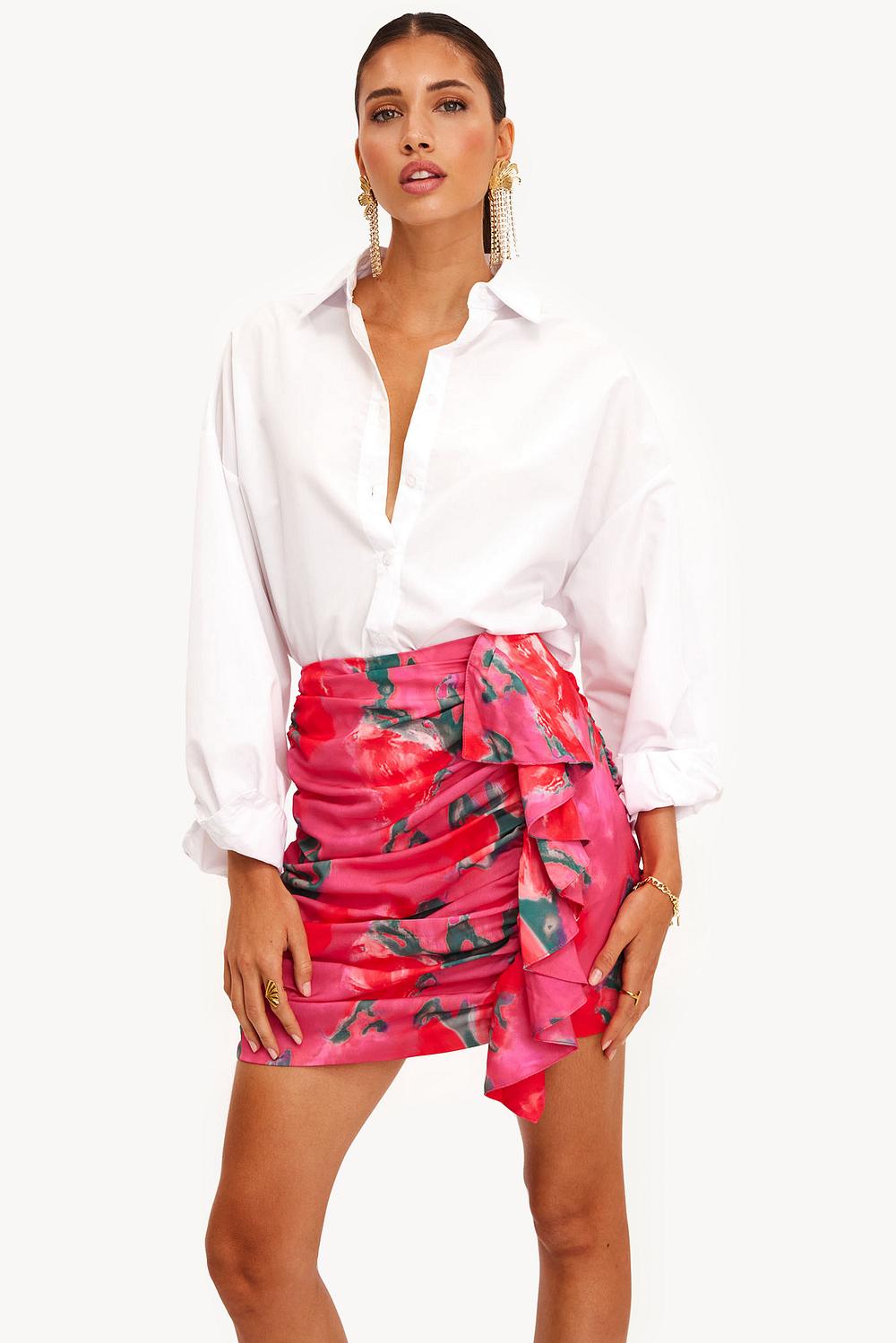 Fuchsia skirt with floral print