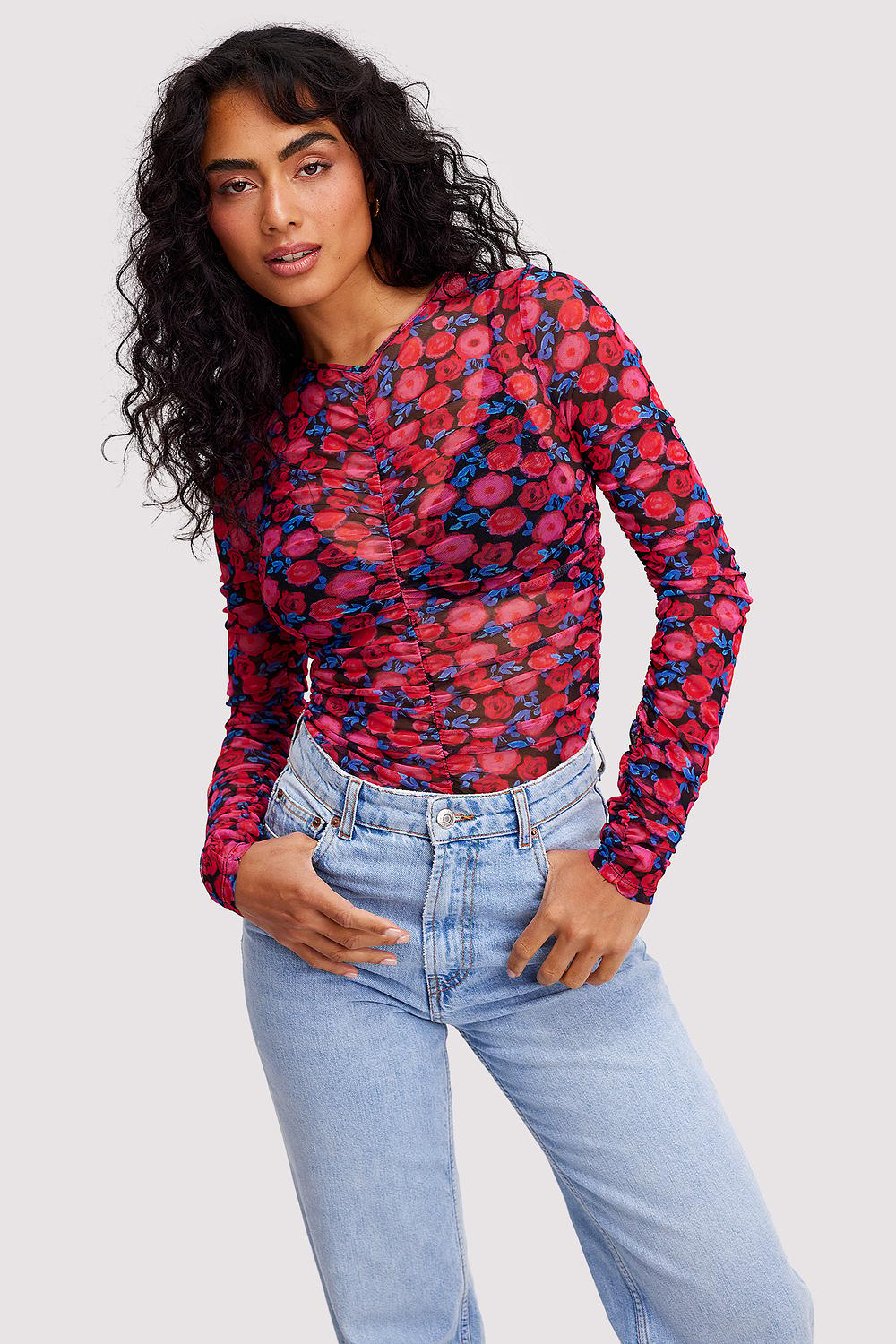 Mesh top with floral print