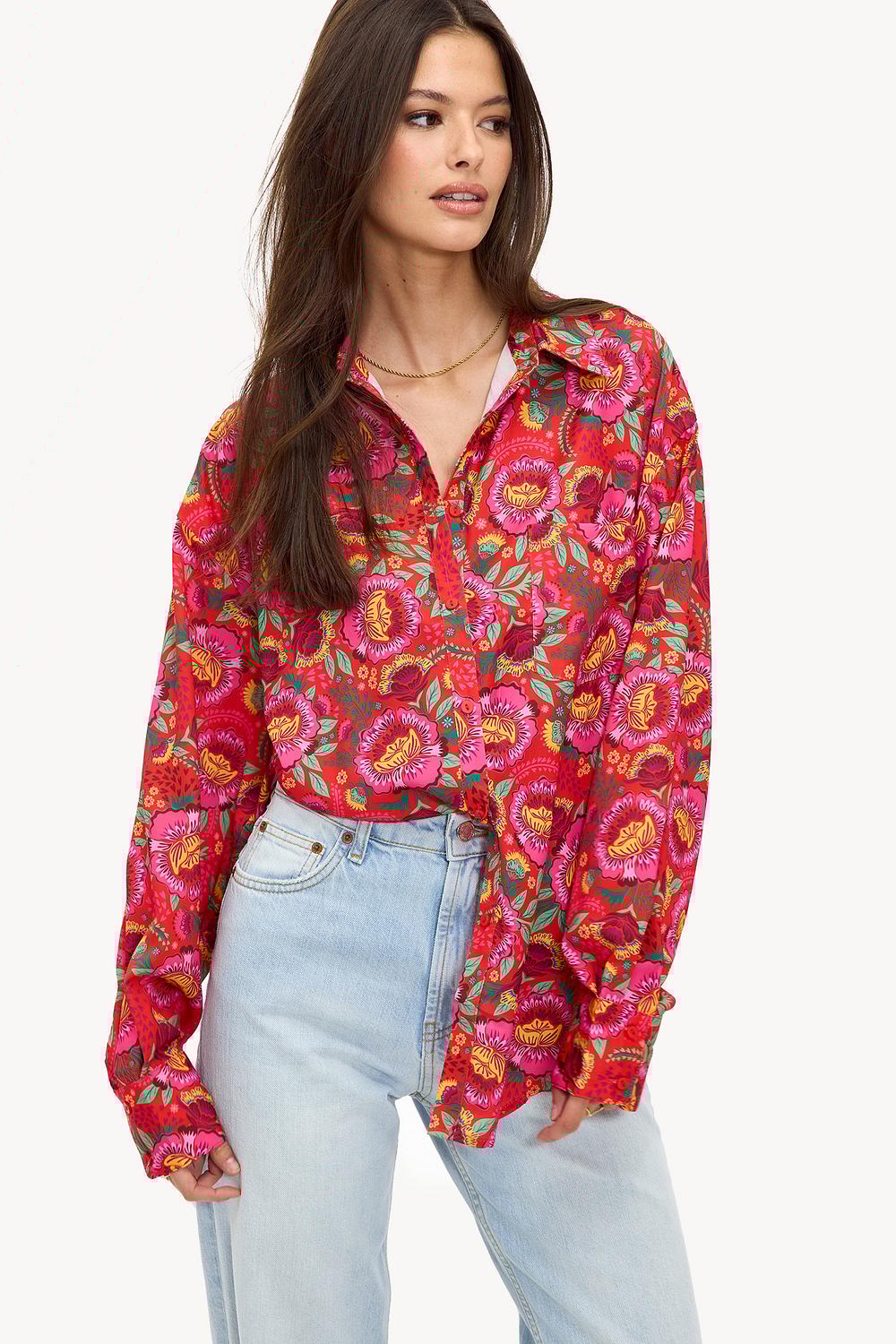 Fuchsia blouse with flowerprint
