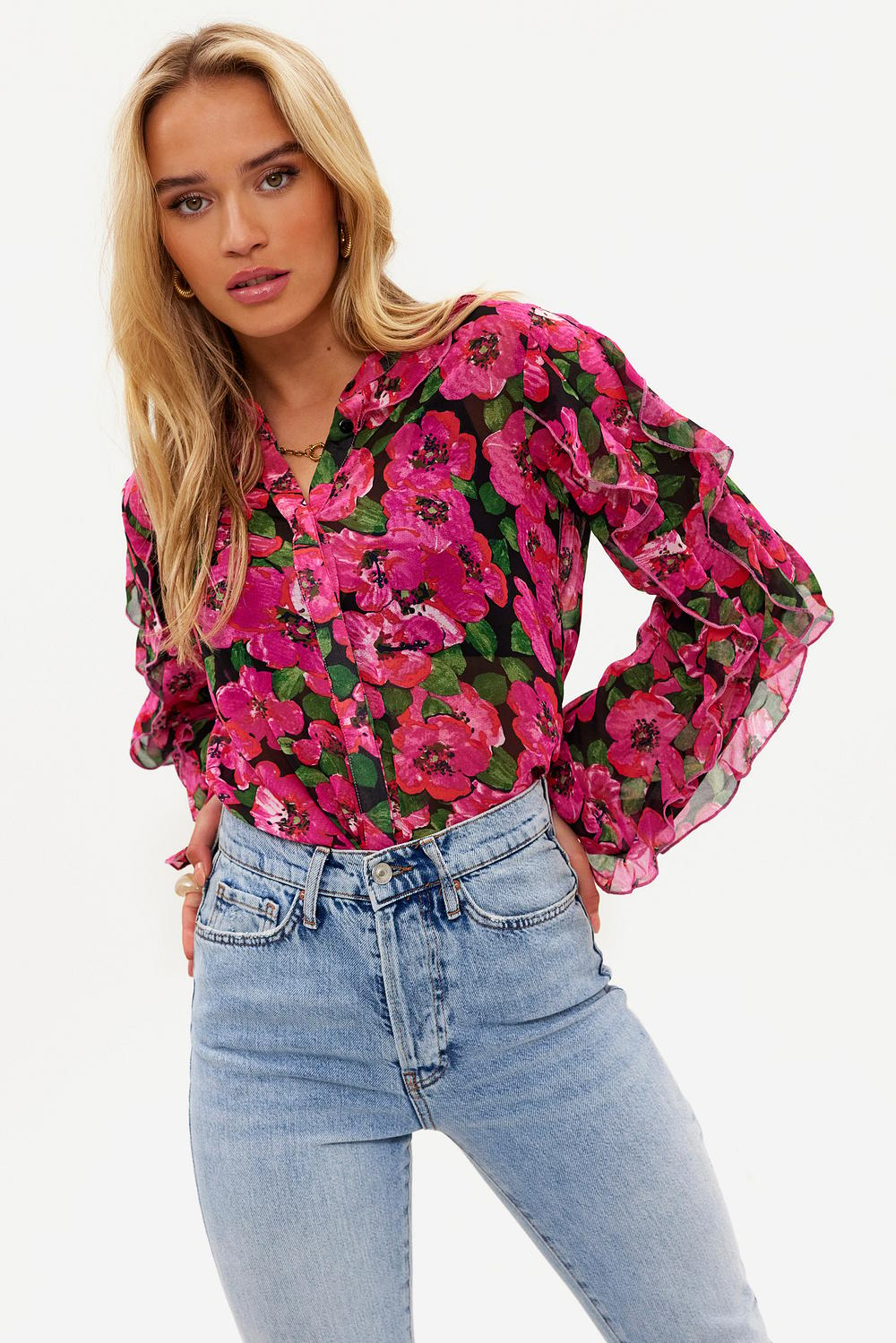 Fuchsia blouse with floral print