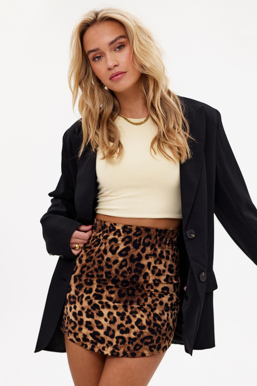 Bruine mini rok met luipaardprint