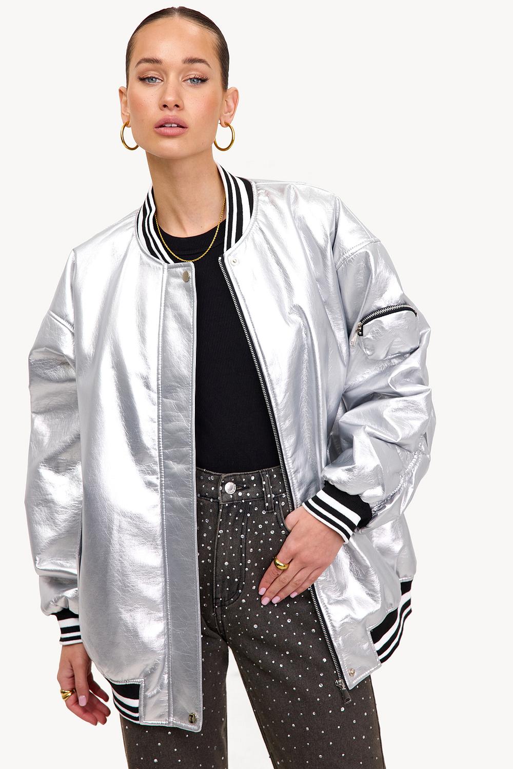 Chaqueta de aviador plateada
