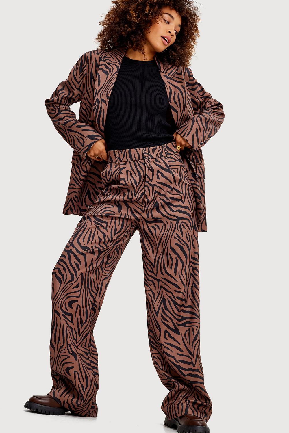 Brown trousers with zebra print