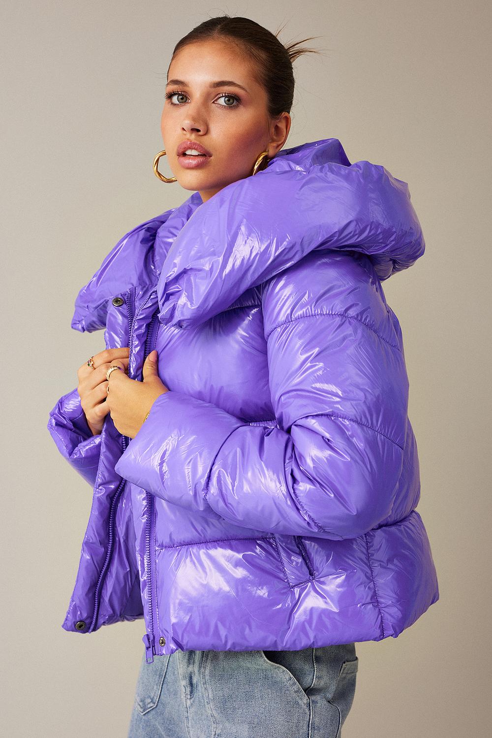 shiny purple puffer jacket