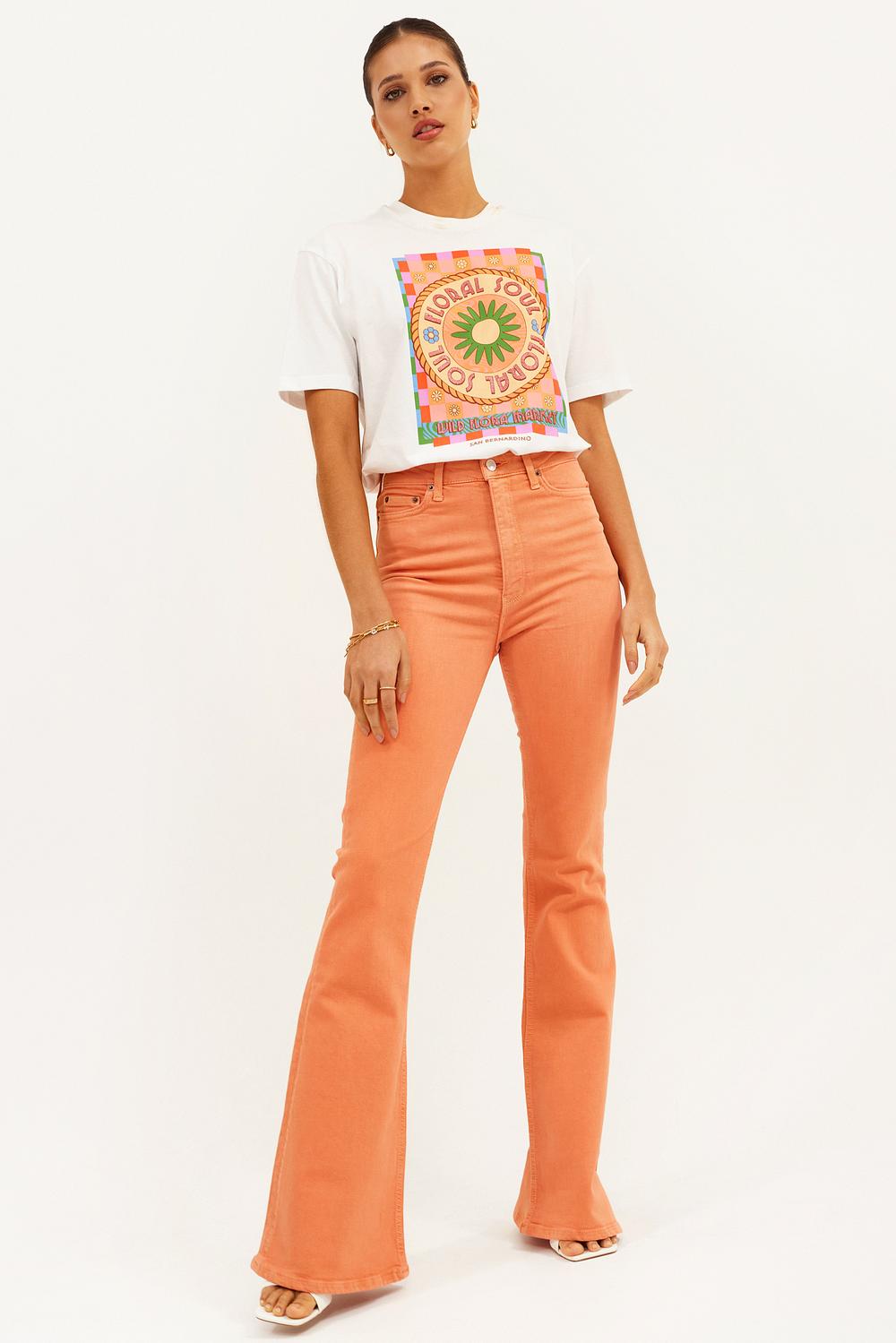 Orange high flared jeans