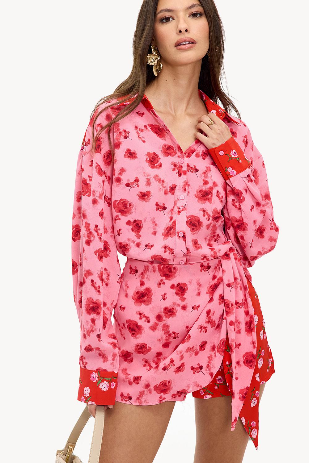 Falda pantalón roja con estampado floral