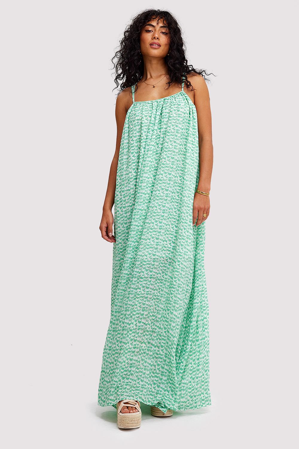 Green maxi dress with graphic print