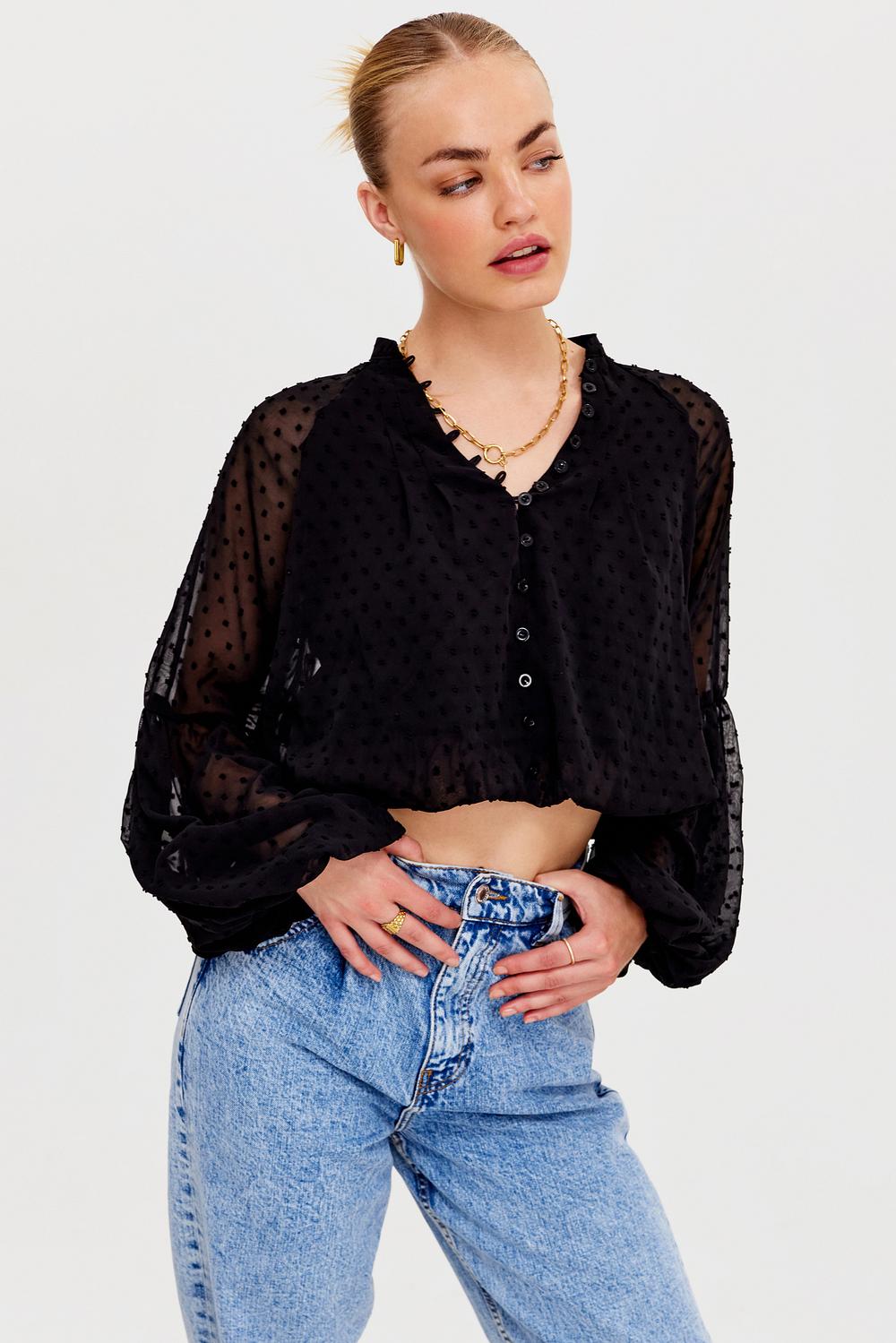 Black blouse with dot print