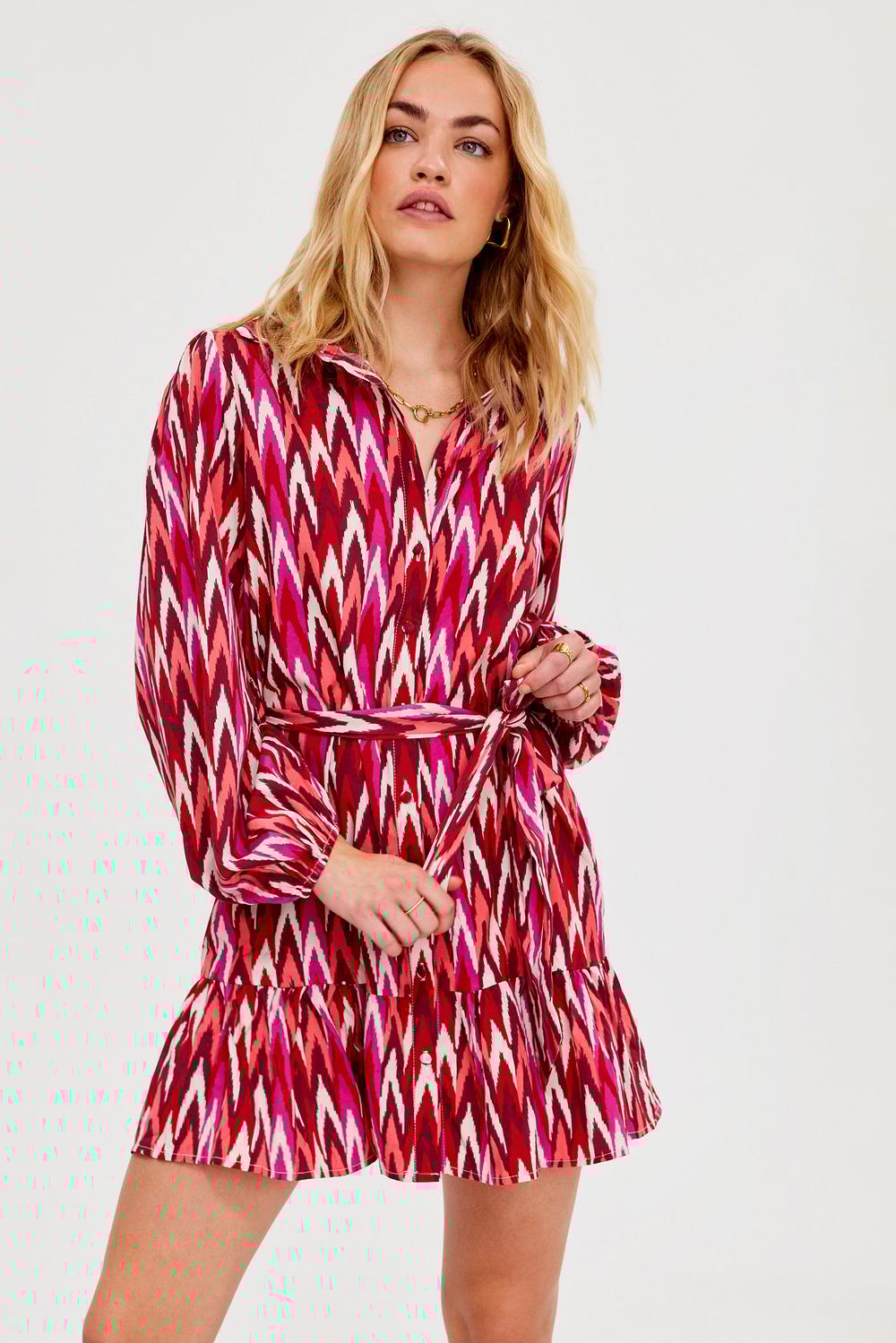 Fuchsia mini dress with graphic print
