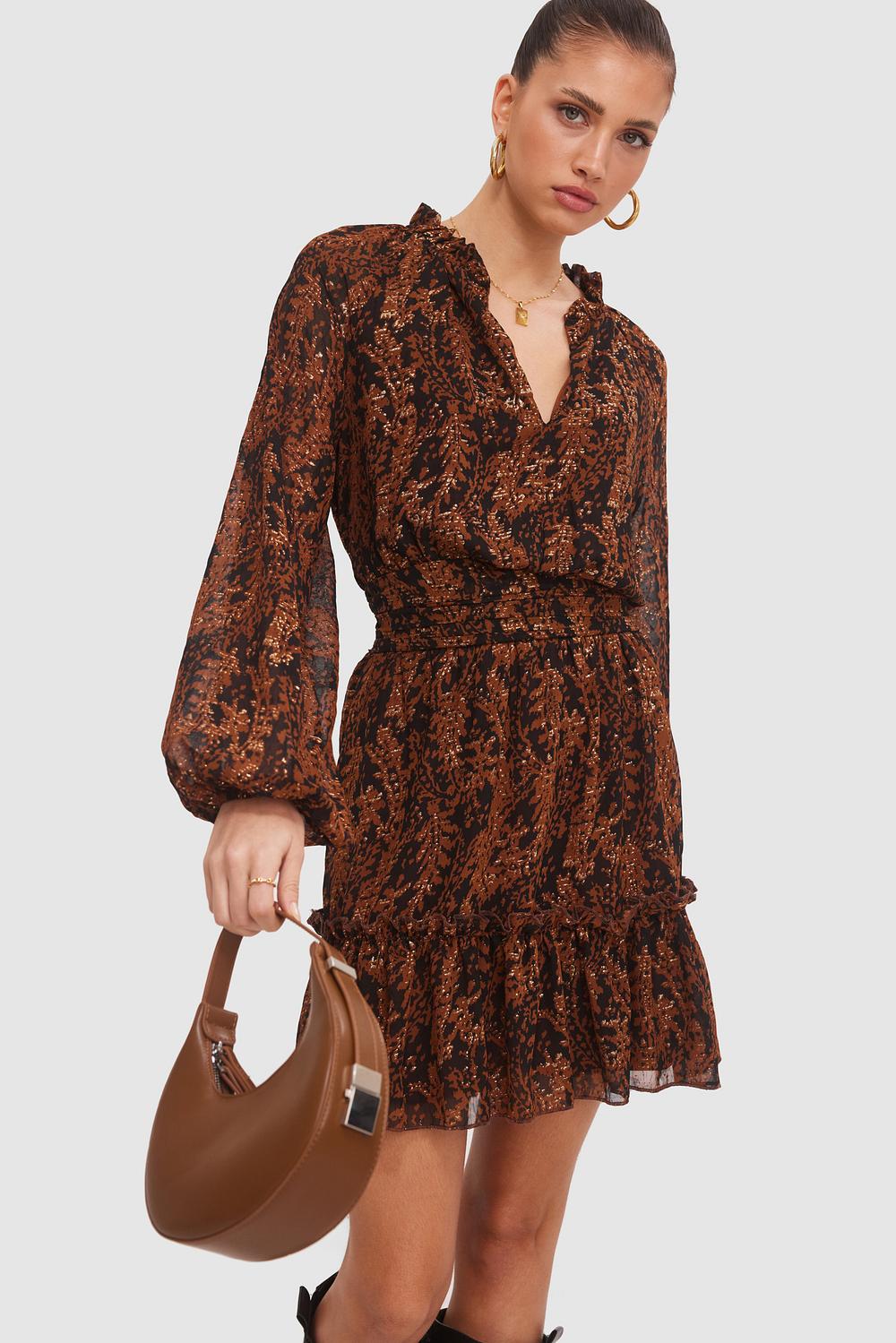 Brown dress with paisley print