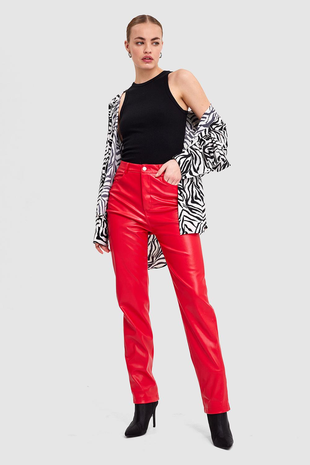 Red PU leather trousers