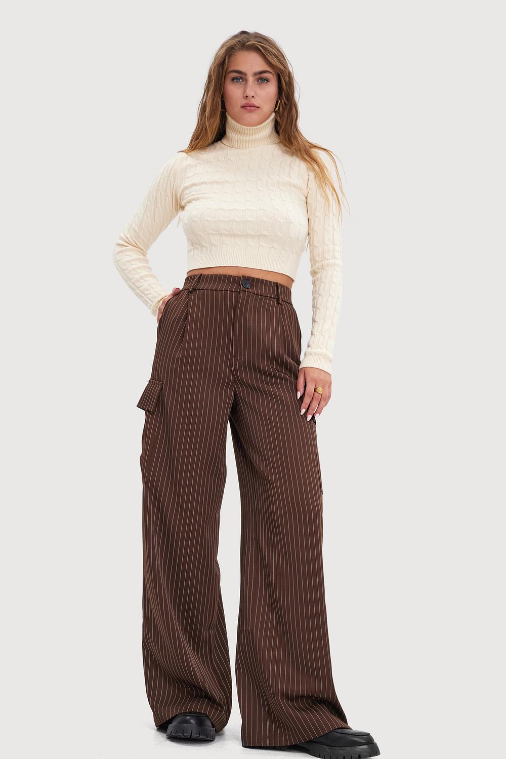 Brown trousers with pinstripe
