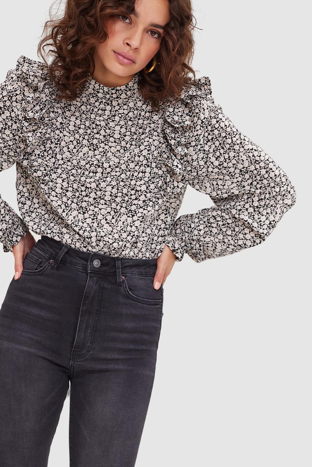 Black blouse with floral print