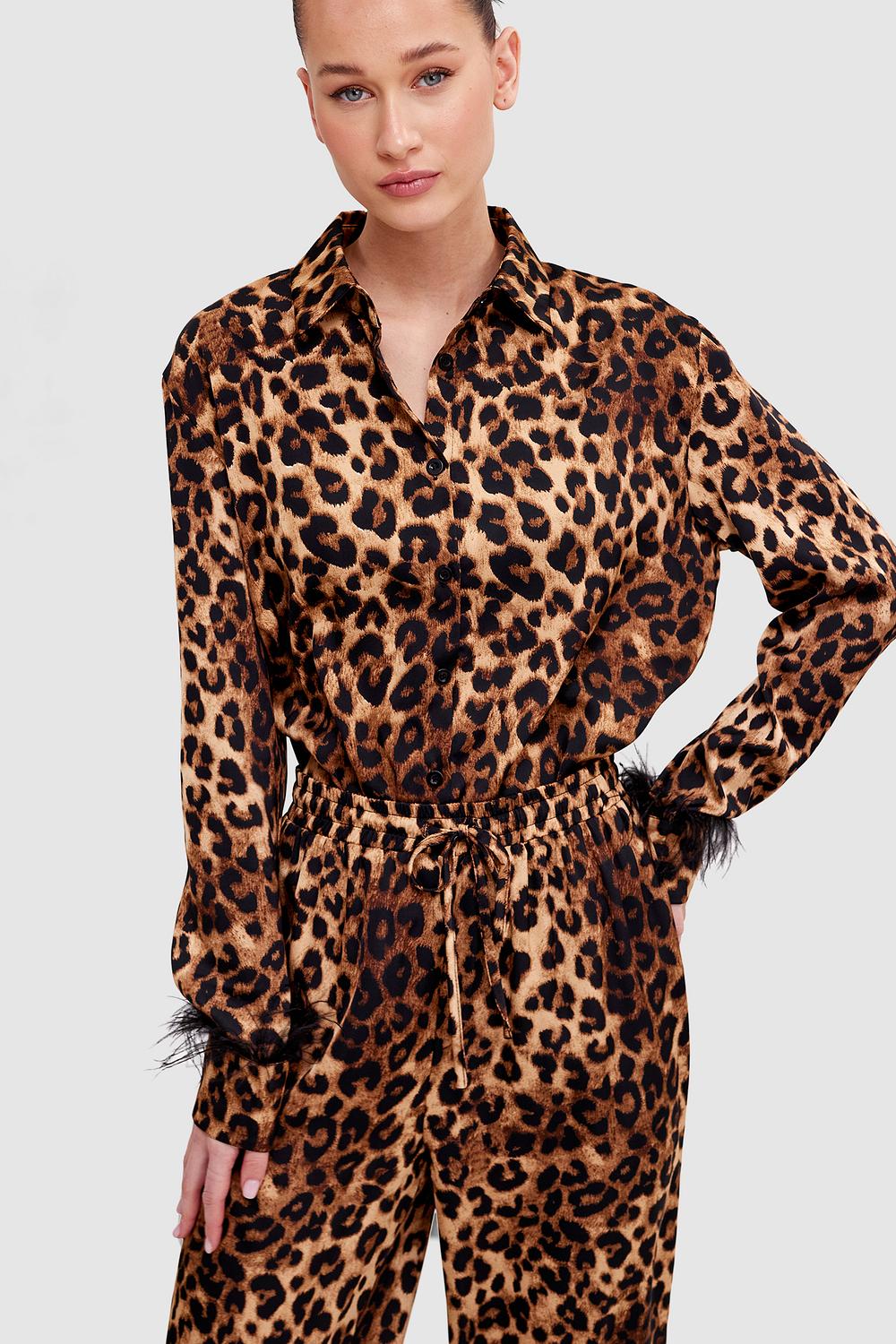 Zwarte pyjama blouse met luipaardprint