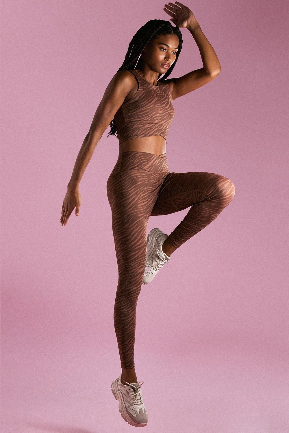 Brown sports leggings with zebra print