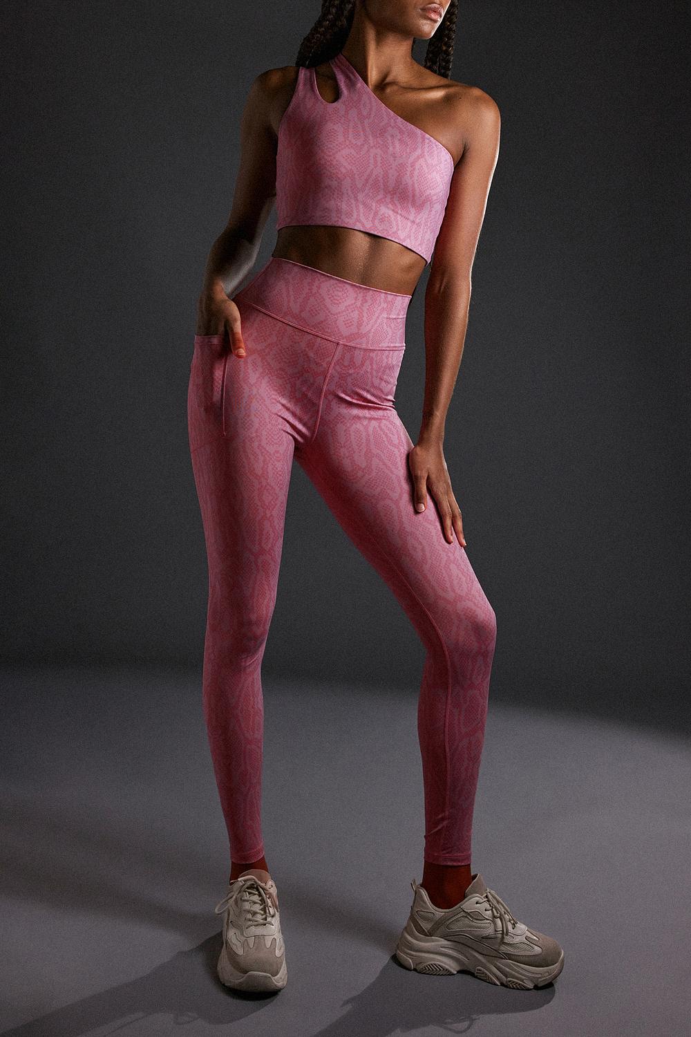 Pink sports leggings with snake print