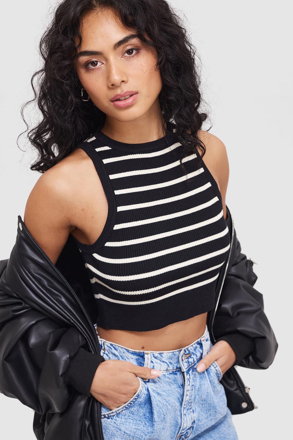 Black crop top with stripes