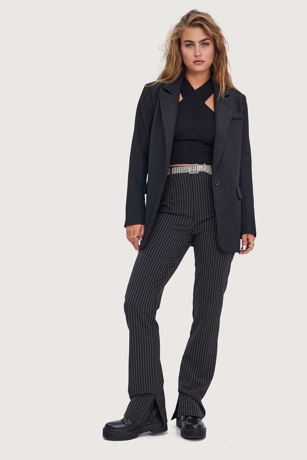 Black trousers with pinstripe