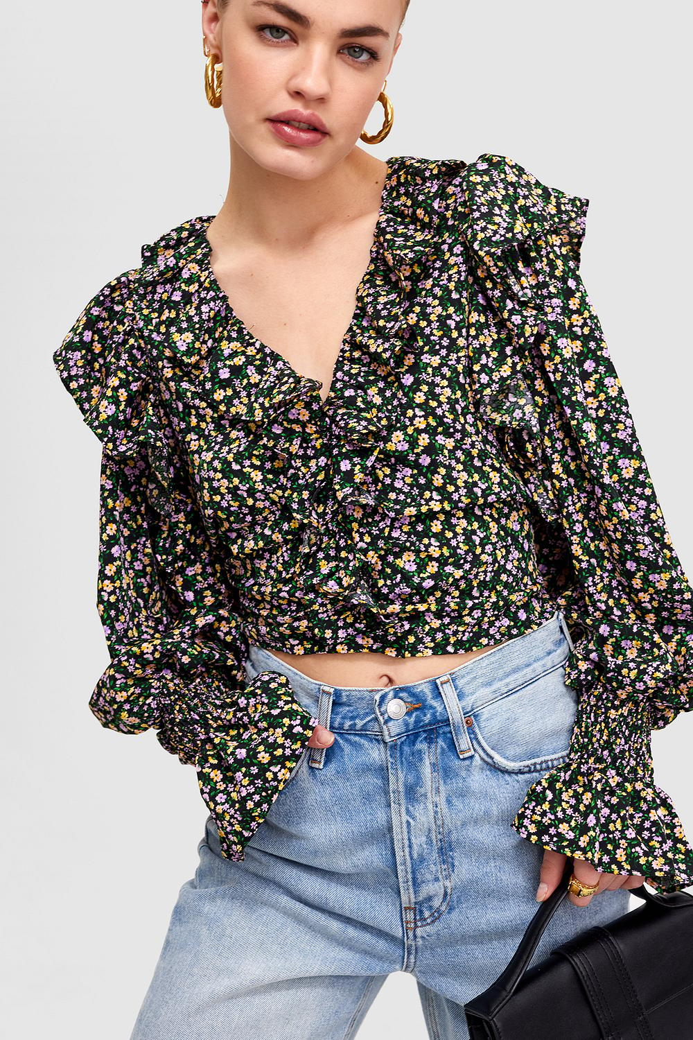 Lilac blouse with floral print