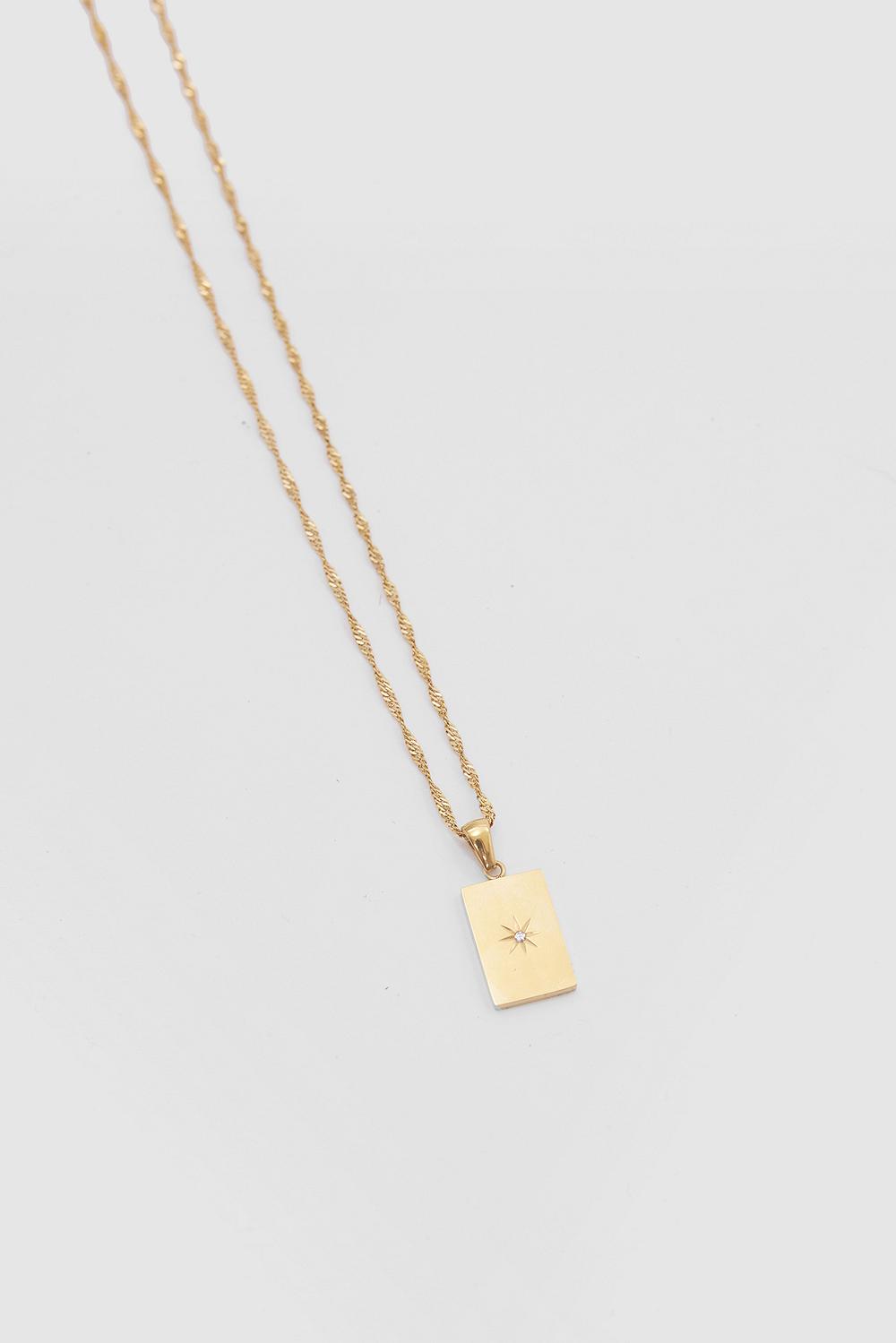 Gold necklace with square pendant