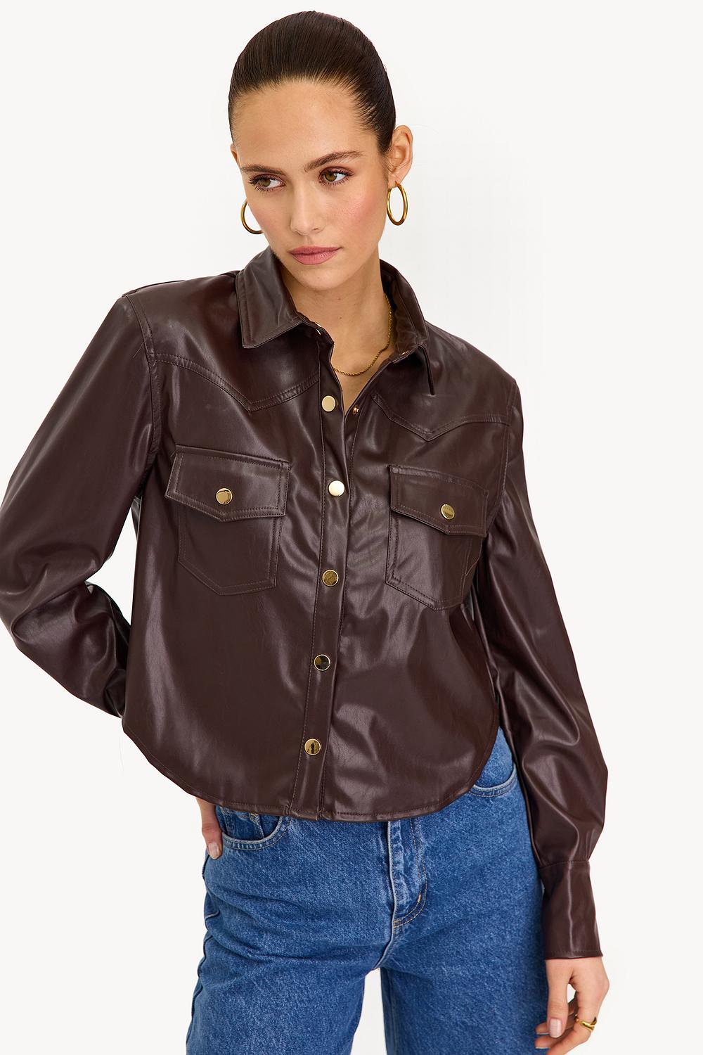 Brown PU leather blouse
