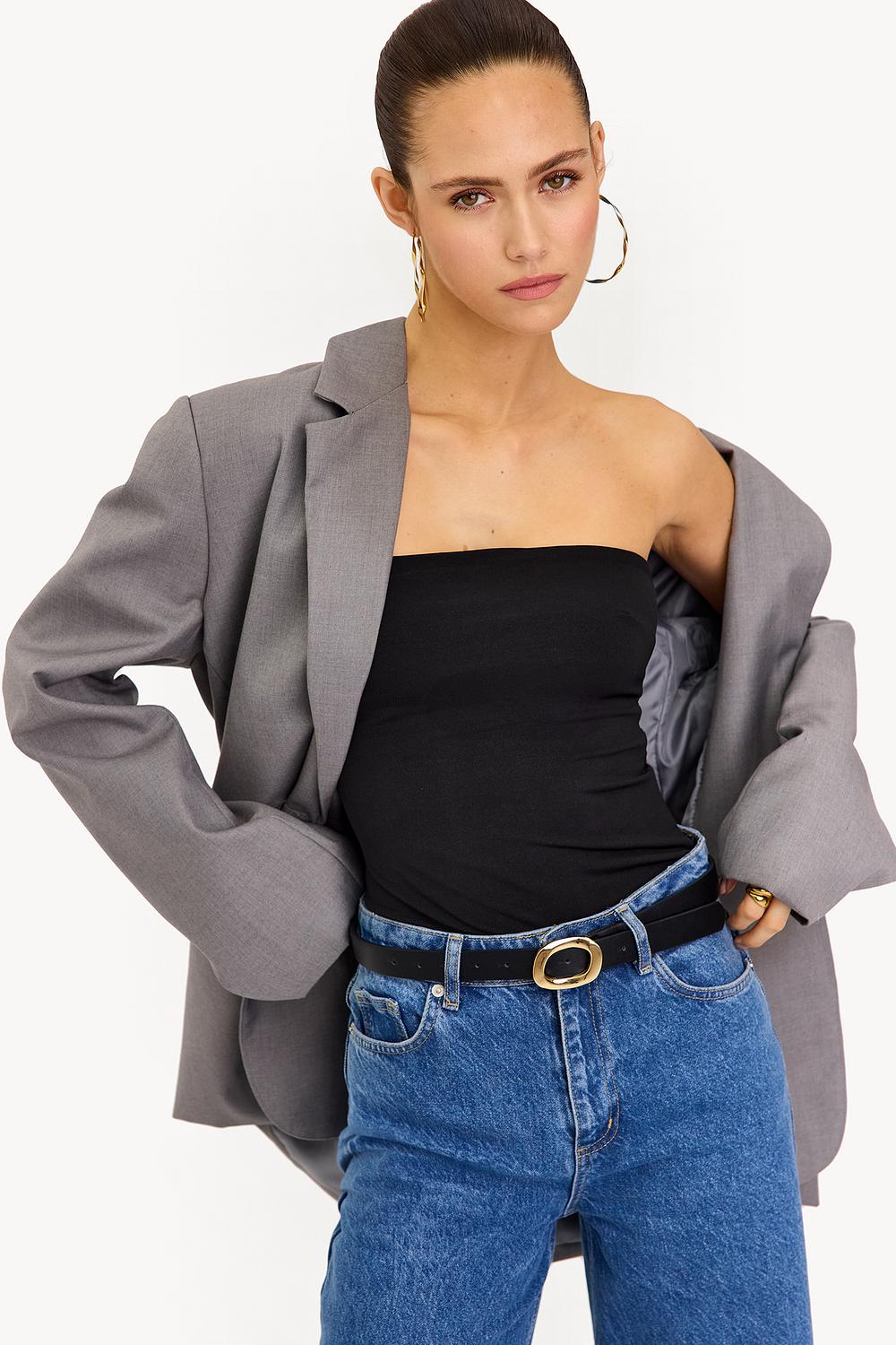 Black strapless top