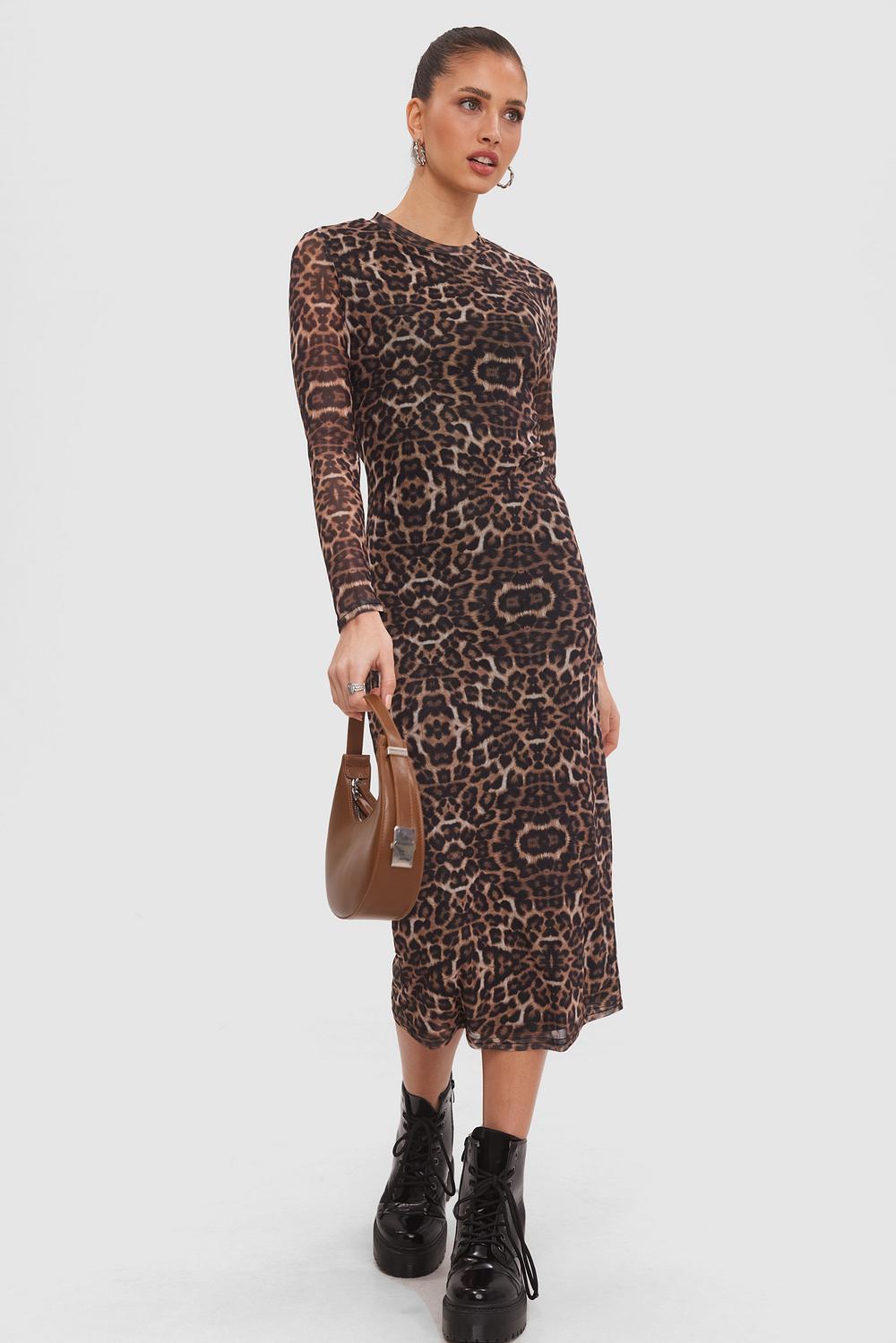 Brown maxi dress with leopard print