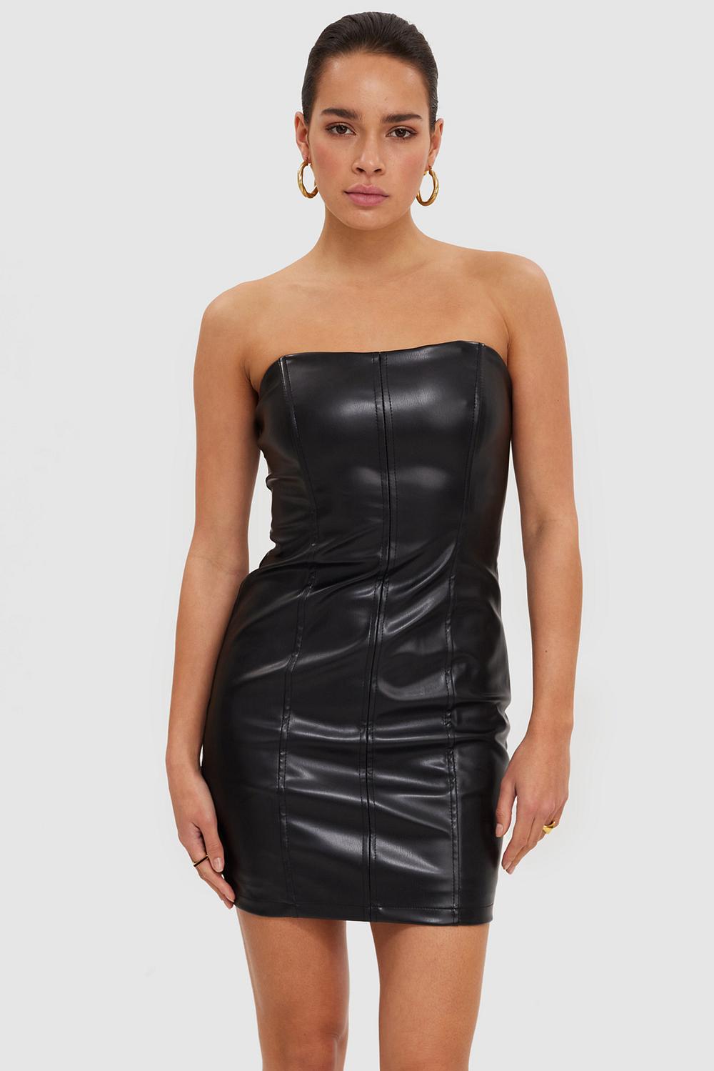 Black PU leather dress