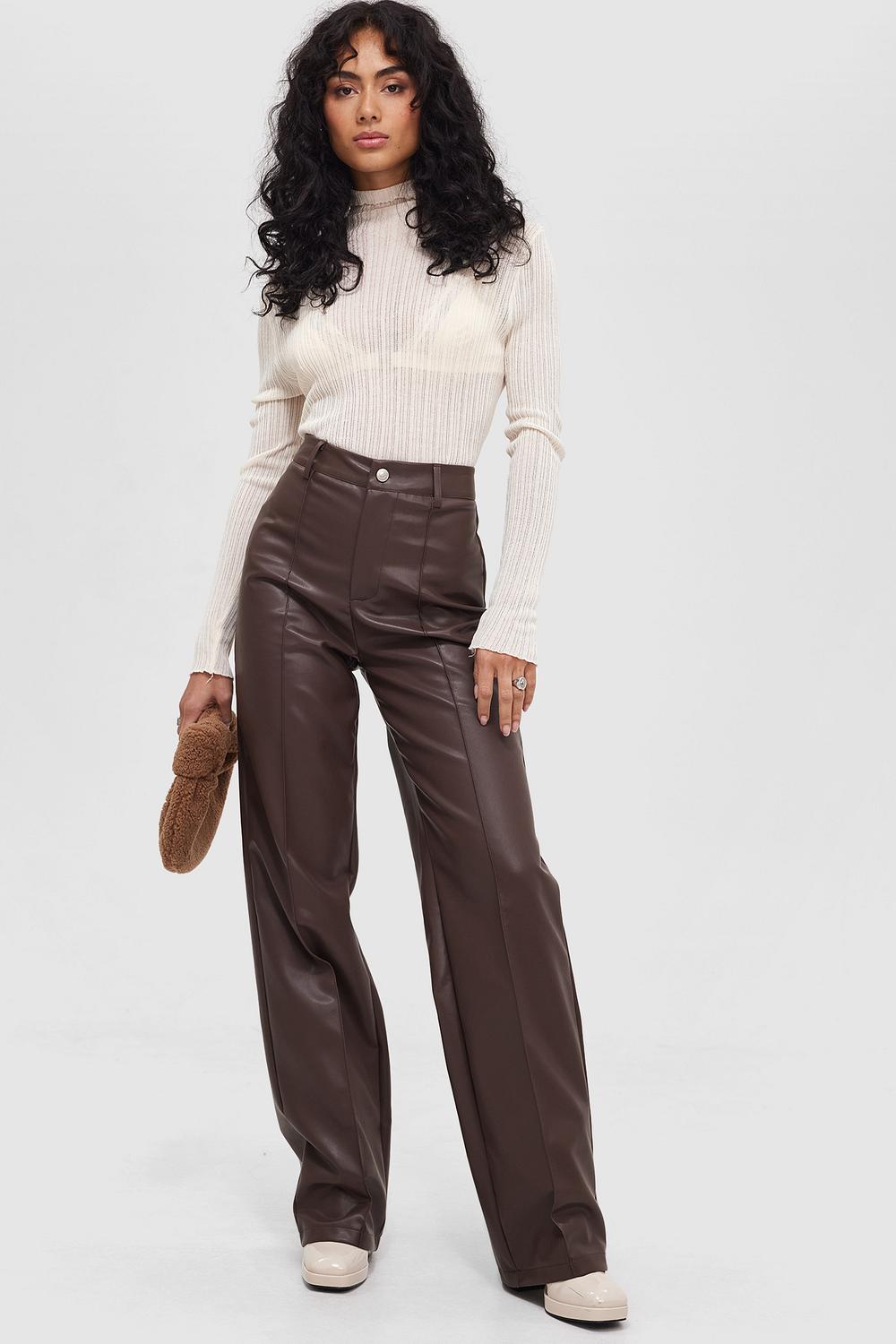 Brown PU leather trousers